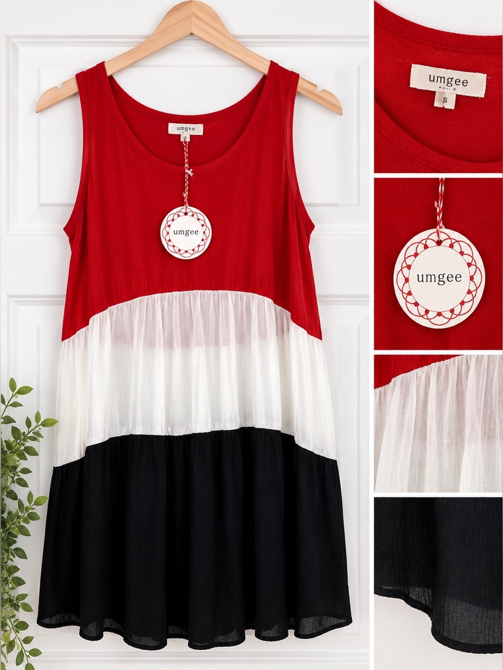 Umgee Red White Black Colorblock Sleeveless Dress